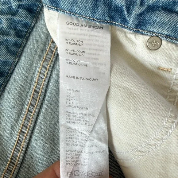 Good American Mom Jeans Women's Sz 10 / 30 High Waist Distressed Light Wash Blue - Picture 15 of 16
